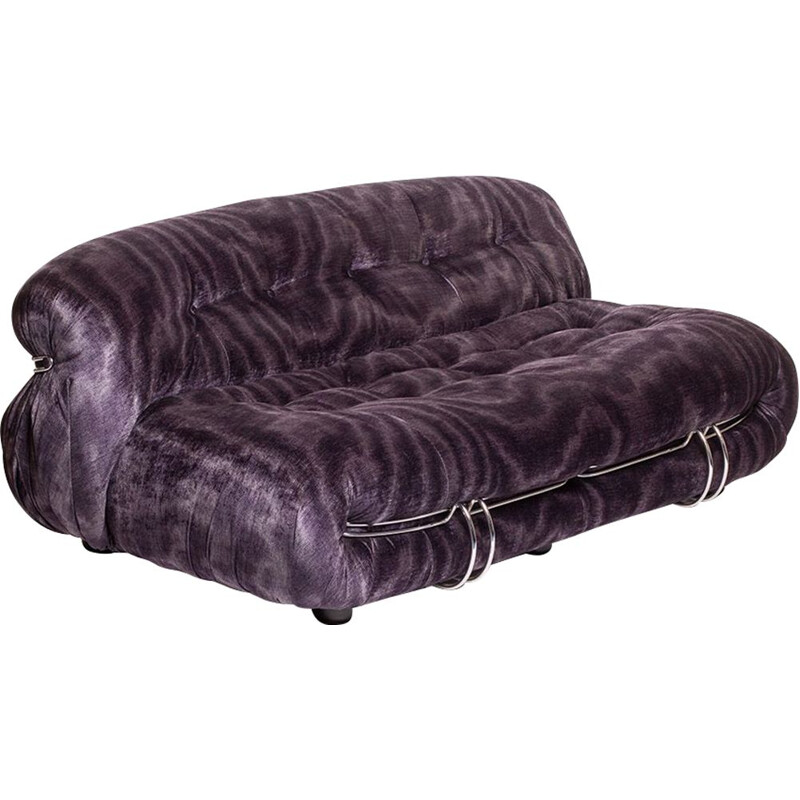 Vintage Soriana sofa for Cassina in purple velvet and metal 1969