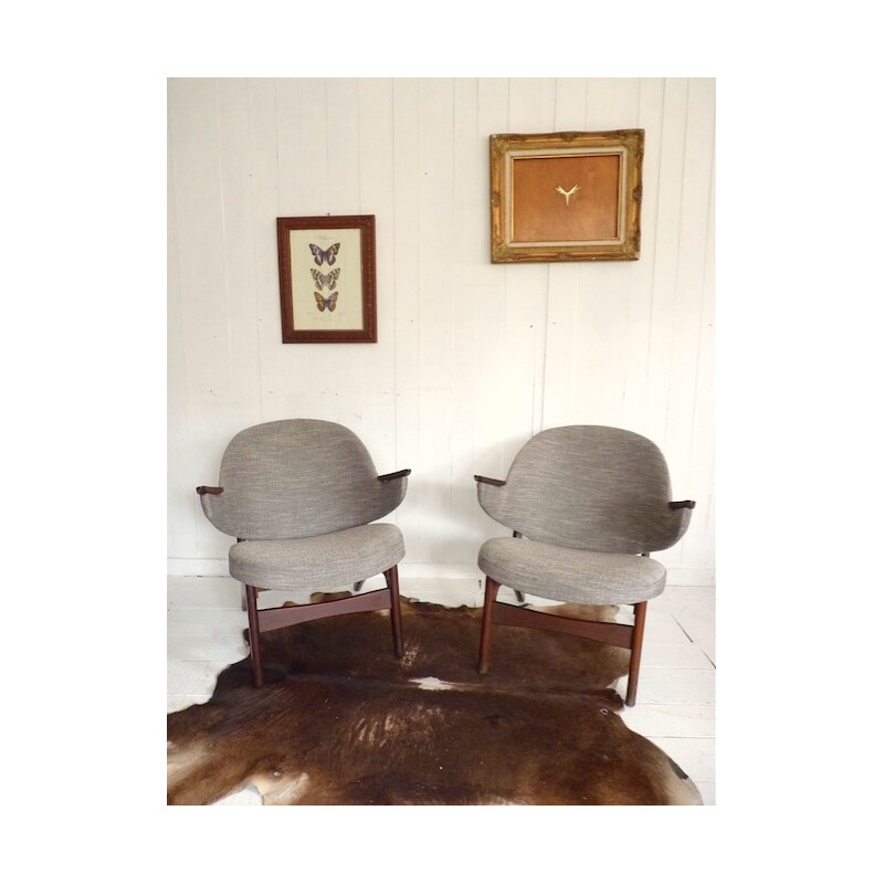 Paire de fauteuils en acajou et tissu gris, Carl Edward MATTHES - 1960
