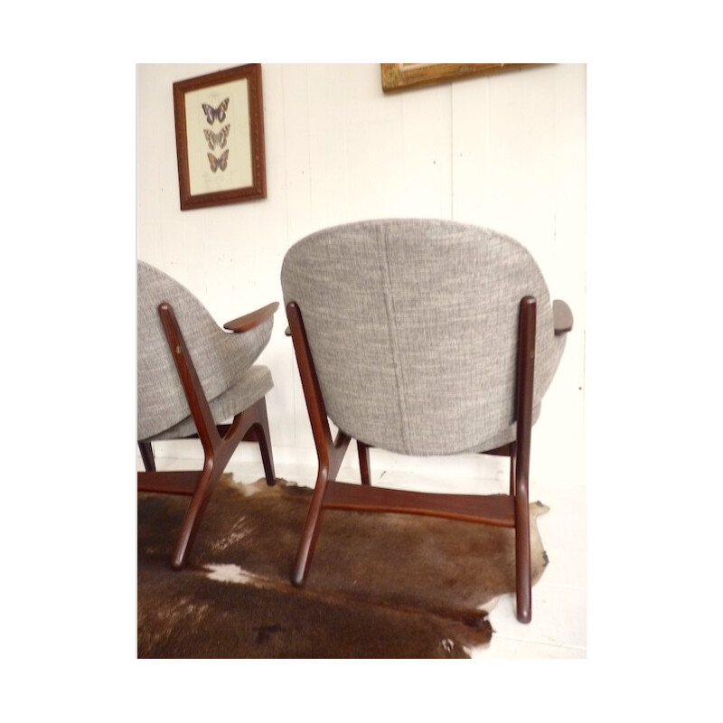 Pair of armchairs in mahaogany and grey fabric, Carl Edward MATTHES - 1960s