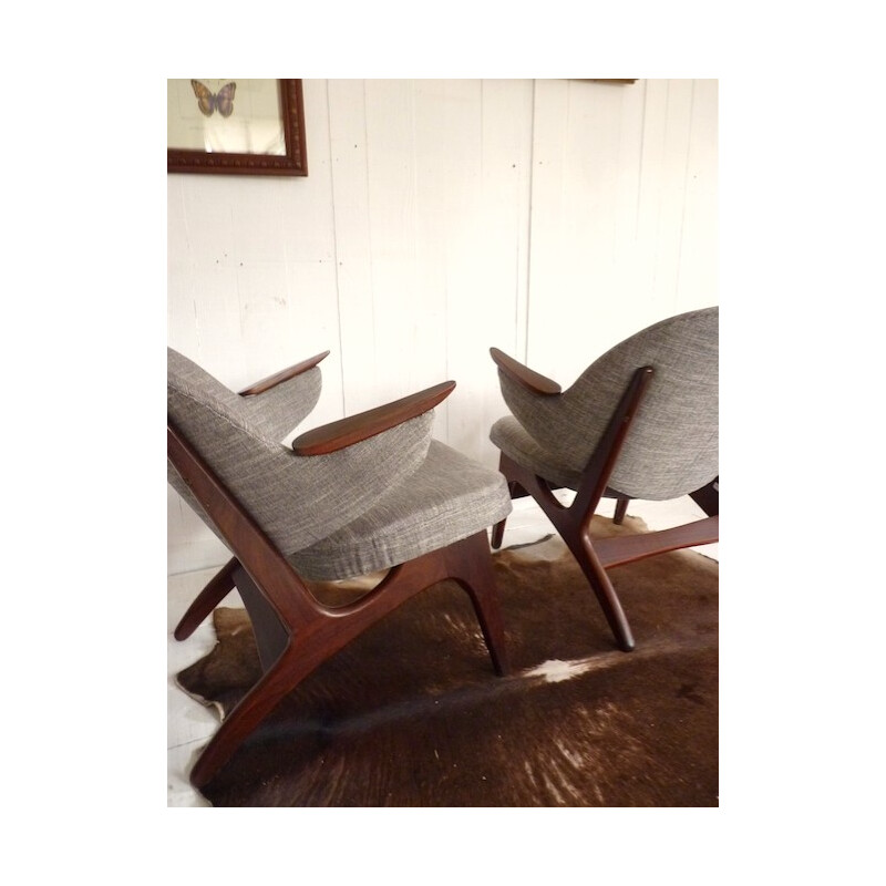 Paire de fauteuils en acajou et tissu gris, Carl Edward MATTHES - 1960