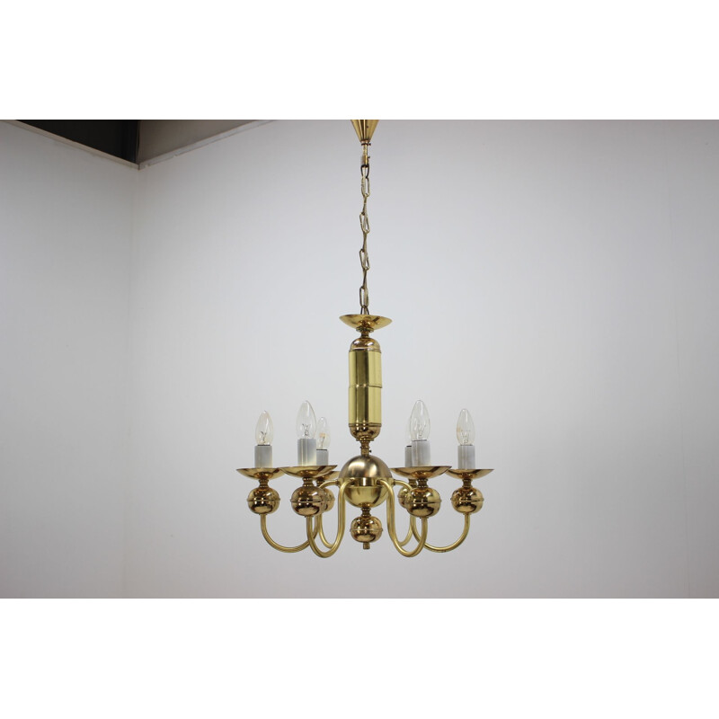 Vintage brass chandelier by Kamenický Šenov, Czechoslovakia 1950