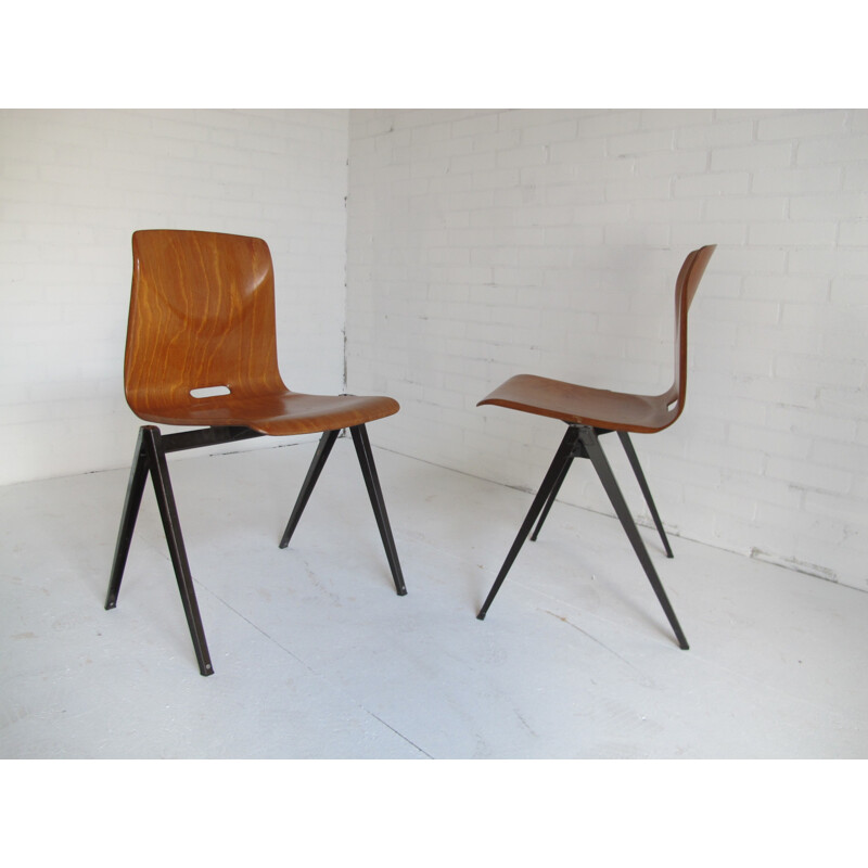 Set of 4 industrial chairs in wood and metal - 1960s