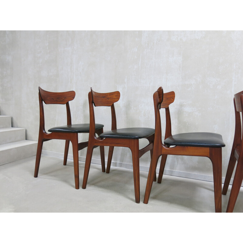 Set of 6 chairs in rosewood and teak by Schionning & Elgaard, 1960s