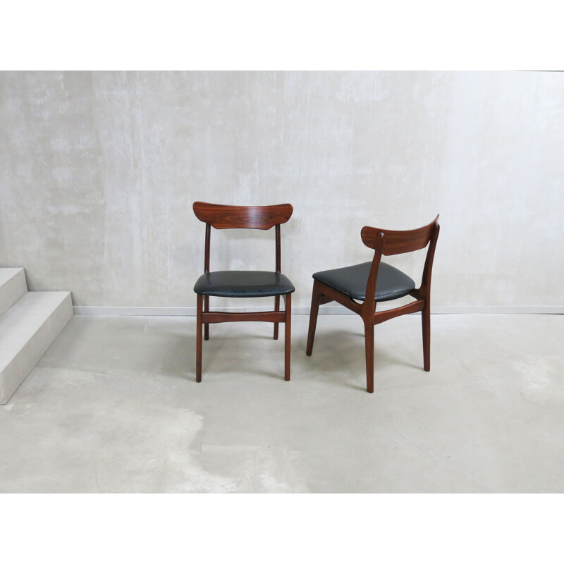 Set of 6 chairs in rosewood and teak by Schionning & Elgaard, 1960s