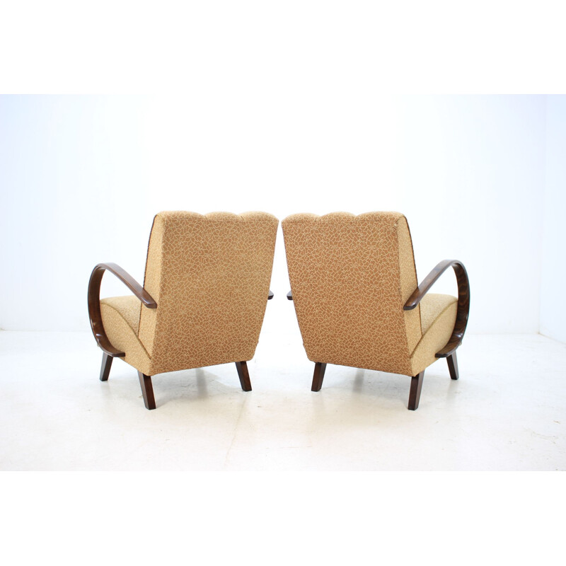 Set of 2 vintage armchairs by Jindřich Halabala in oakwood and fabric 1950