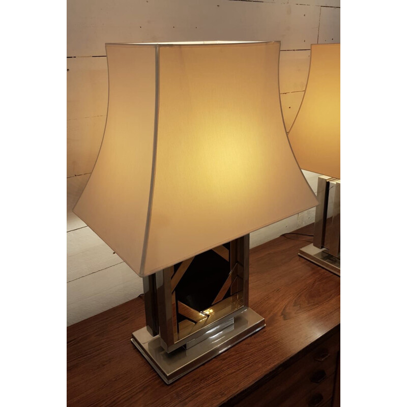 Paire de lampes vintage françaises en chrome et verre noir 1970