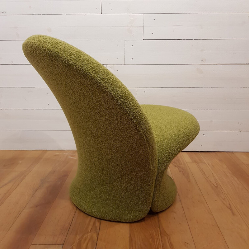 Vintage F572 armchair by Pierre Paulin for Artifort in green fabric and steel