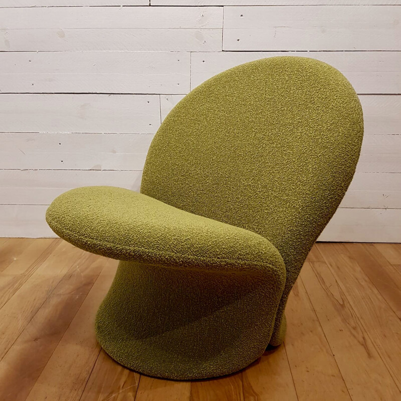 Vintage F572 armchair by Pierre Paulin for Artifort in green fabric and steel