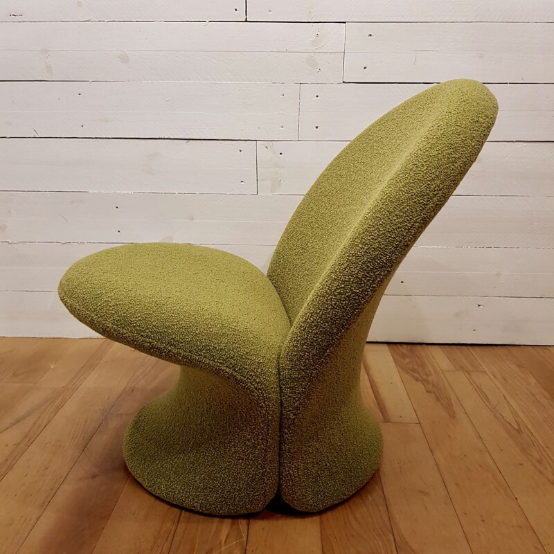 Vintage F572 armchair by Pierre Paulin for Artifort in green fabric and steel