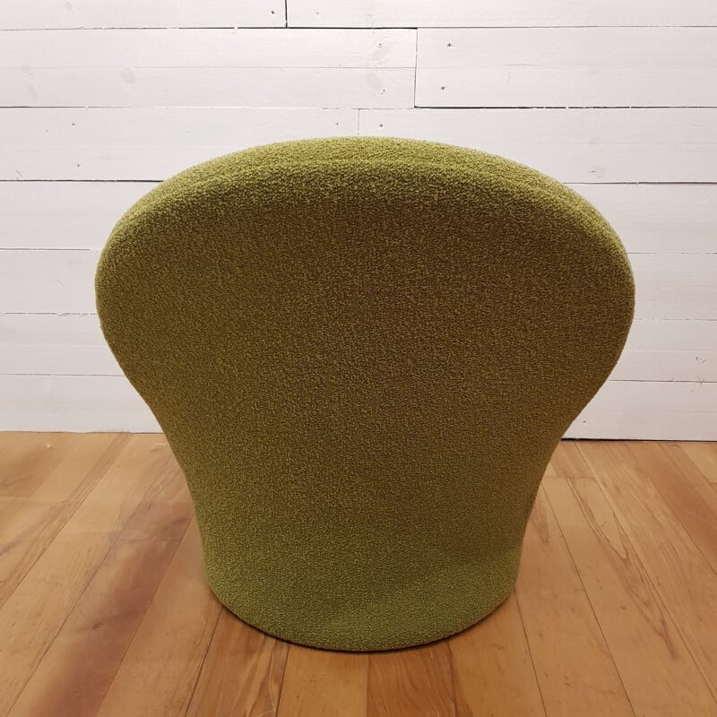 Vintage F572 armchair by Pierre Paulin for Artifort in green fabric and steel