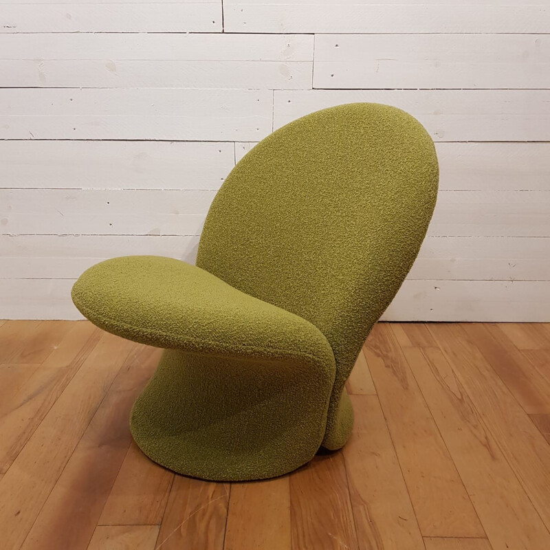 Vintage F572 armchair by Pierre Paulin for Artifort in green fabric and steel