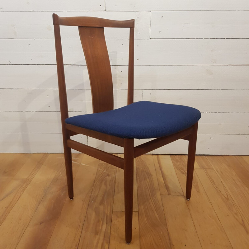 Set of 4 vintage chairs for Danex in teak and blue fabric 1960