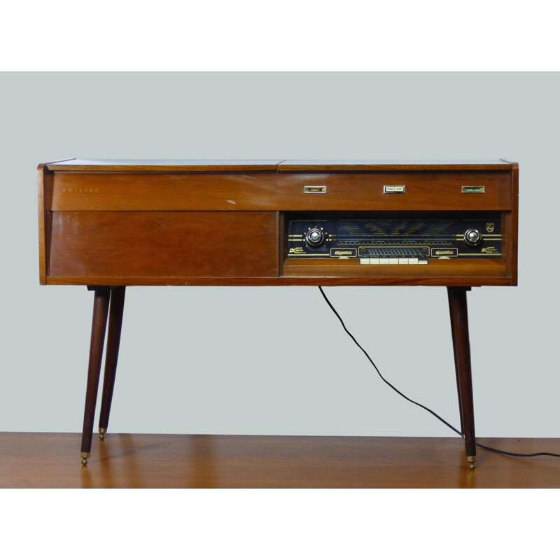 Enfilade vintage pour Philips en bois et laiton et avec radio