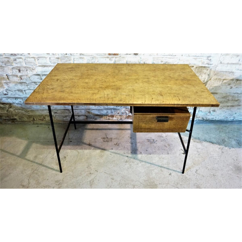 Vintage CM 178 desk by Pierre Paulin in oak and metal 1950