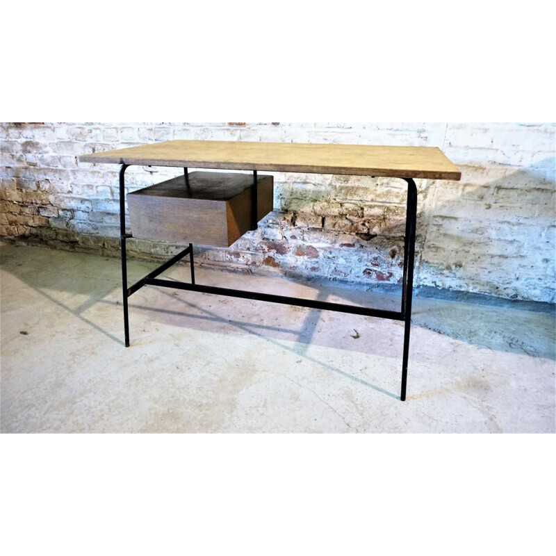 Vintage CM 178 desk by Pierre Paulin in oak and metal 1950