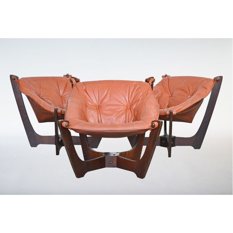 Vintage Luna armchair for Hjellegjerde in melamine and leather 1970s