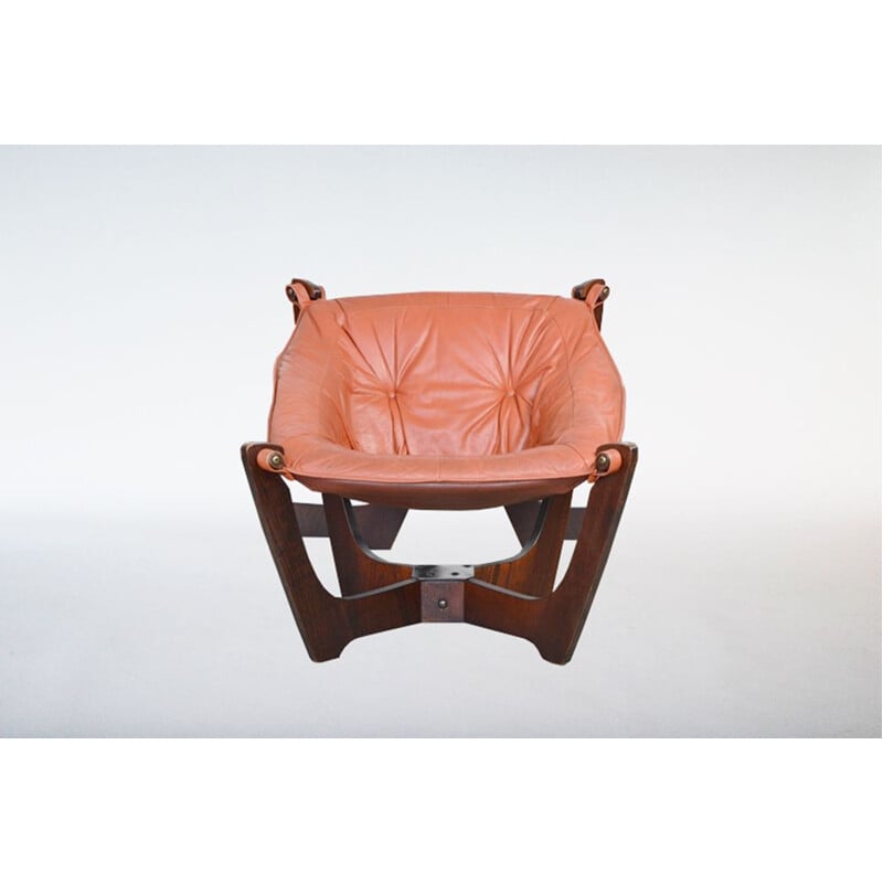 Vintage Luna armchair for Hjellegjerde in melamine and leather 1970s