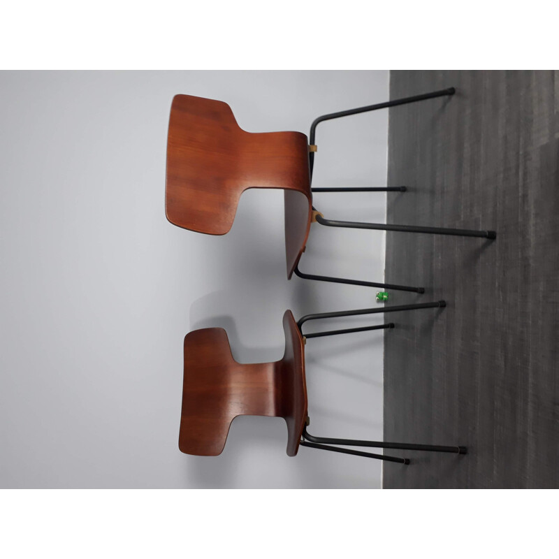 Set of 6 vintage Hammer 3103 chairs for Fritz Hansen in teak 1950