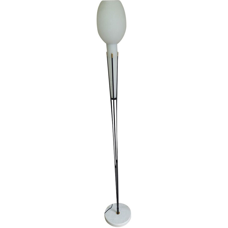 Vintage Stilnovo floorlamp in opaline glass and white marble