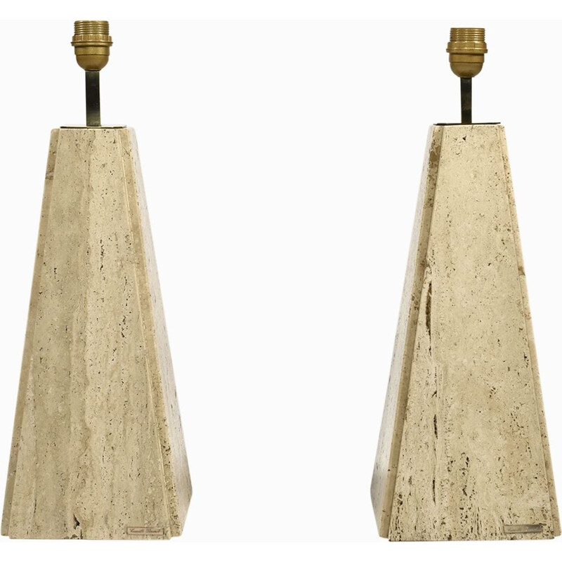 Set of 2 vintage lamps in travertine brass by Camille Breesch