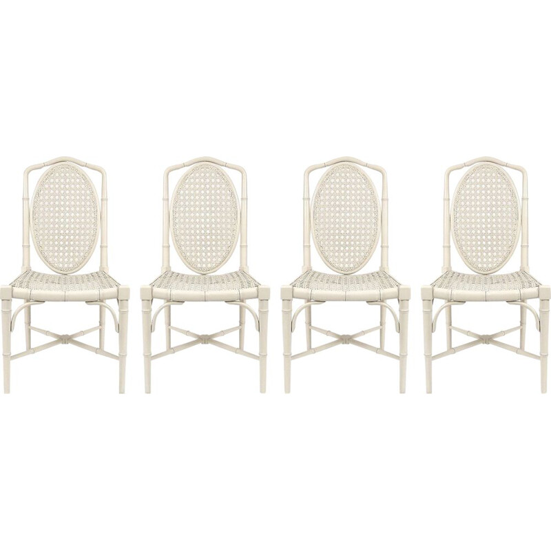 Set of 4 vintage chairs in solid lacquered wood
