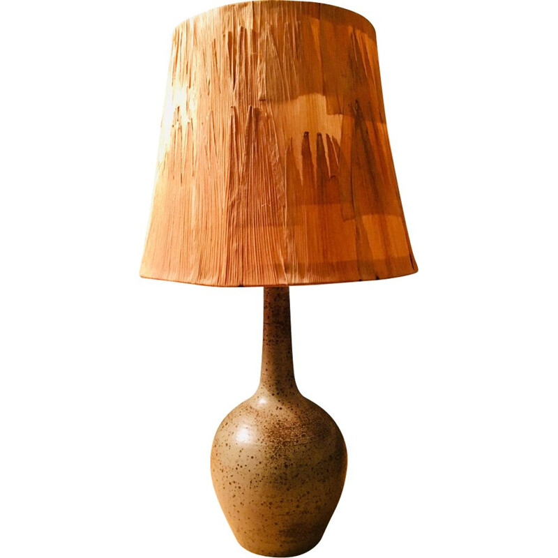 Lampe vintage en céramique avec abat-jour en bois