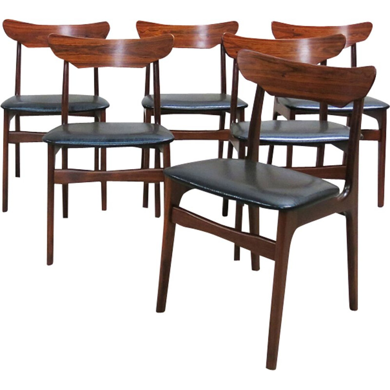 Set of 6 chairs in rosewood and teak by Schionning & Elgaard, 1960s