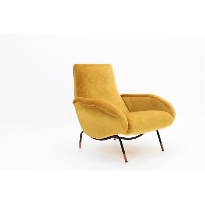 Vintage italian armchair in yellow velvet and copper 1950