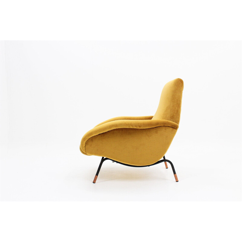 Vintage italian armchair in yellow velvet and copper 1950
