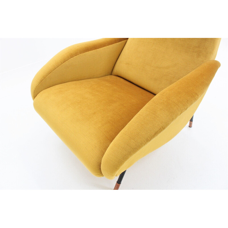 Vintage italian armchair in yellow velvet and copper 1950