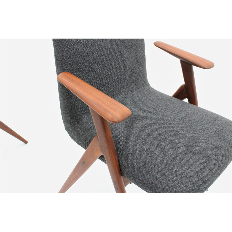 Set of 2 vintage scandinavian teak armchairs in gray fabric