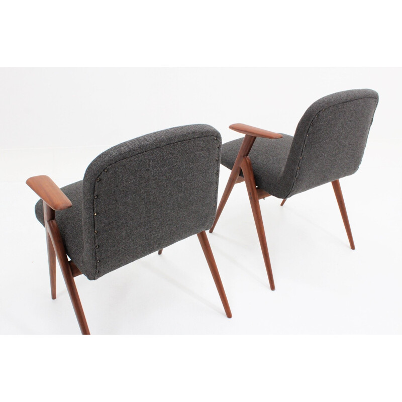 Set of 2 vintage scandinavian teak armchairs in gray fabric