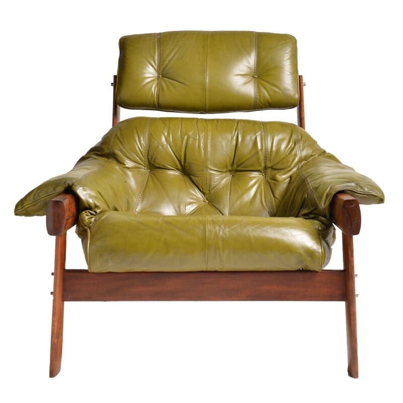 Vintage MP041 armchair for Lafer in green leather and mahogany