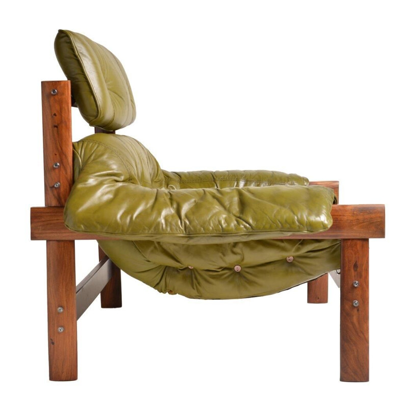 Vintage MP041 armchair for Lafer in green leather and mahogany