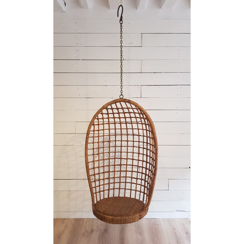 Vintage swing seat in rattan and wicker 1960