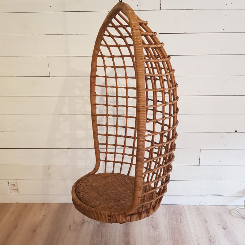 Vintage swing seat in rattan and wicker 1960