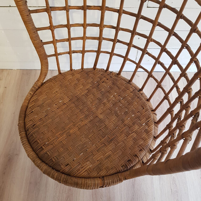 Vintage swing seat in rattan and wicker 1960