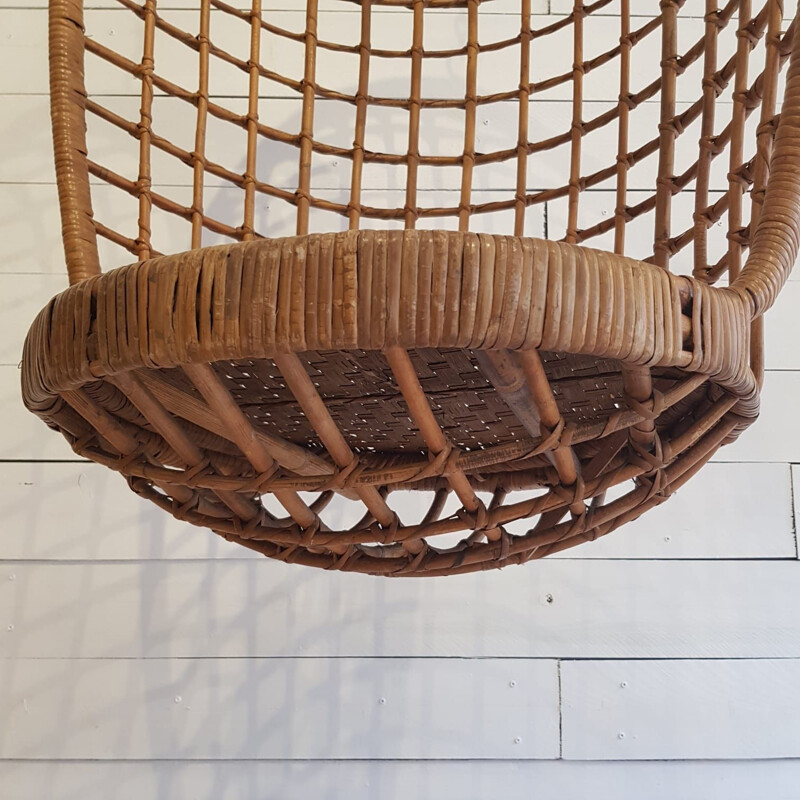 Vintage swing seat in rattan and wicker 1960