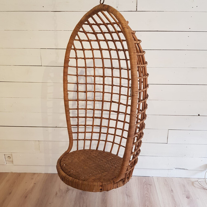 Vintage swing seat in rattan and wicker 1960