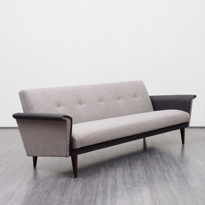 Vintage german sofa in wood and gray fabric 1950