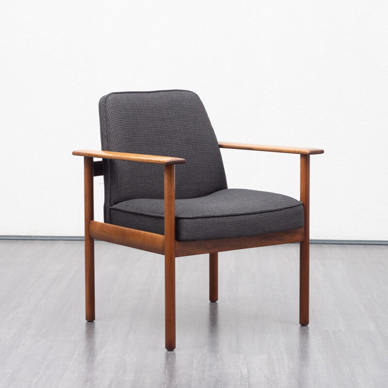 Vintage scandinavian teak armchair in gray fabric 1960s