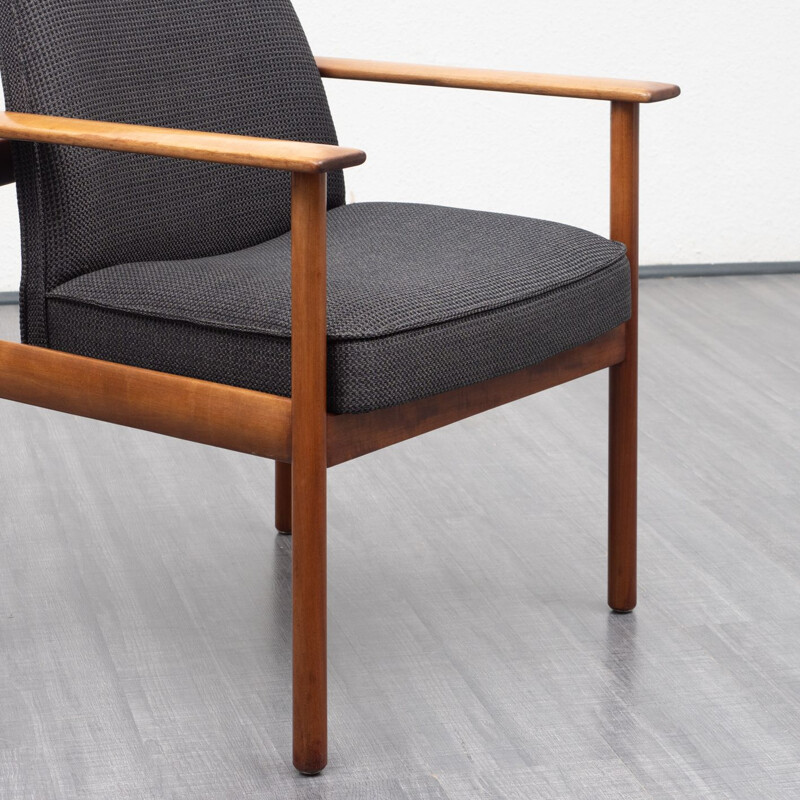 Vintage scandinavian teak armchair in gray fabric 1960s