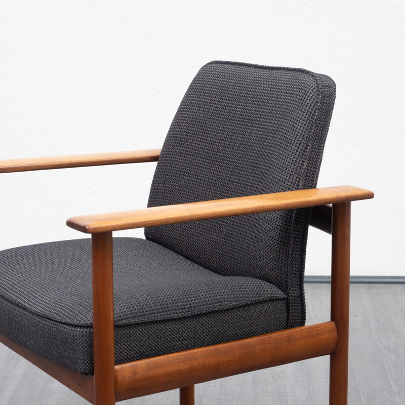 Vintage scandinavian teak armchair in gray fabric 1960s