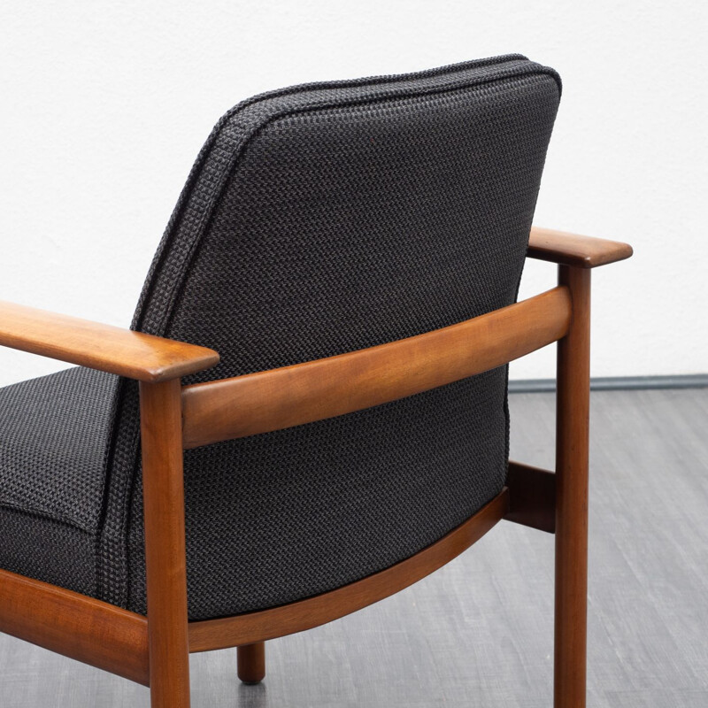 Vintage scandinavian teak armchair in gray fabric 1960s