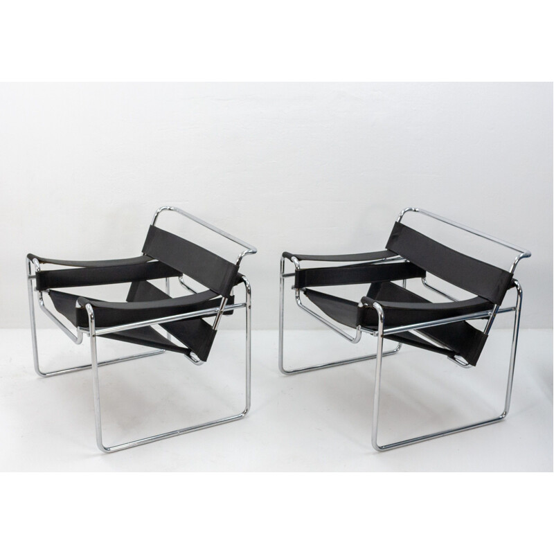 Ensemble de 2 chaises vintage Replica par Breueur en cuir et aluminium