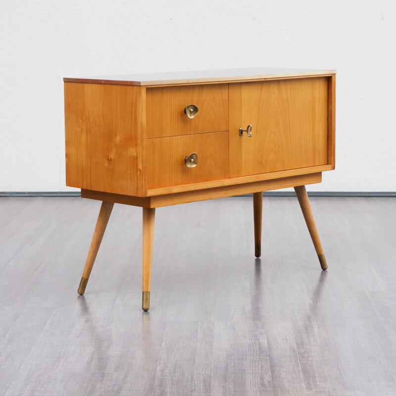 Vintage german small dresser in cherrywood and brass 1950
