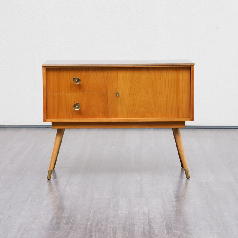 Vintage german small dresser in cherrywood and brass 1950