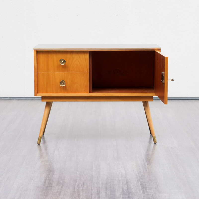 Vintage german small dresser in cherrywood and brass 1950