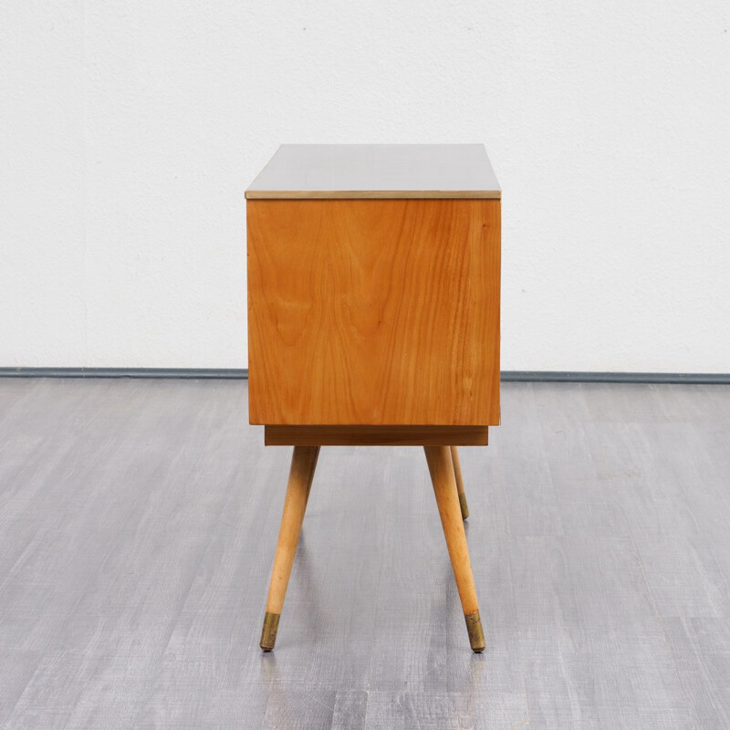 Vintage german small dresser in cherrywood and brass 1950