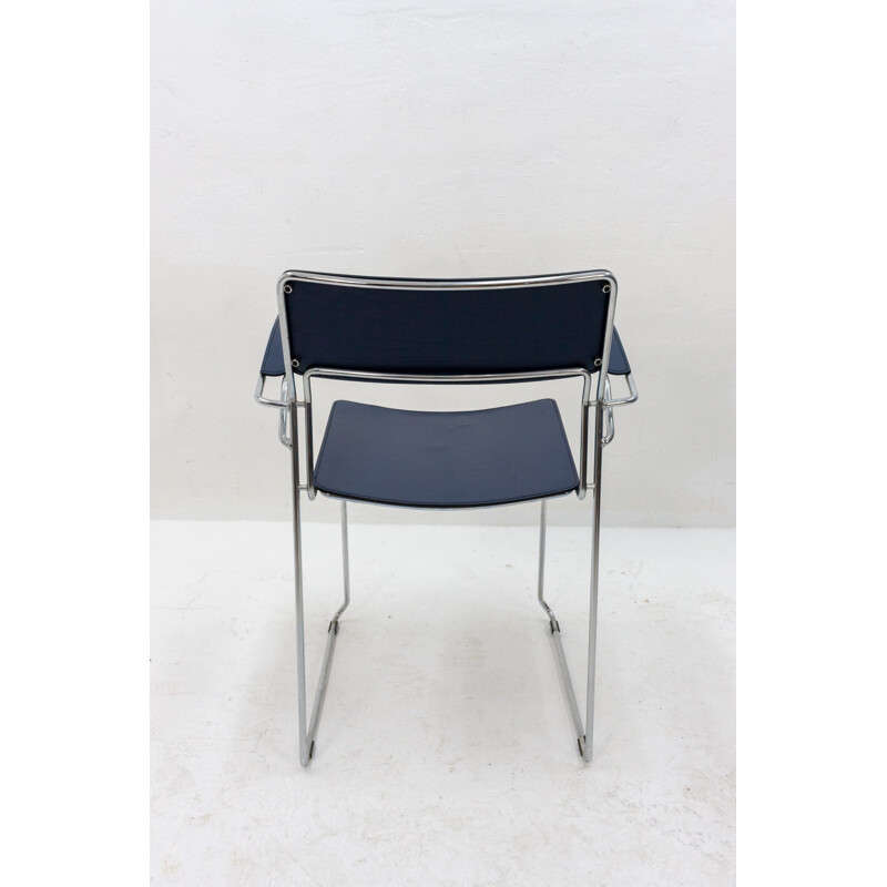 Set of 4 vintage Arrben chairs in dark blue leather 1980